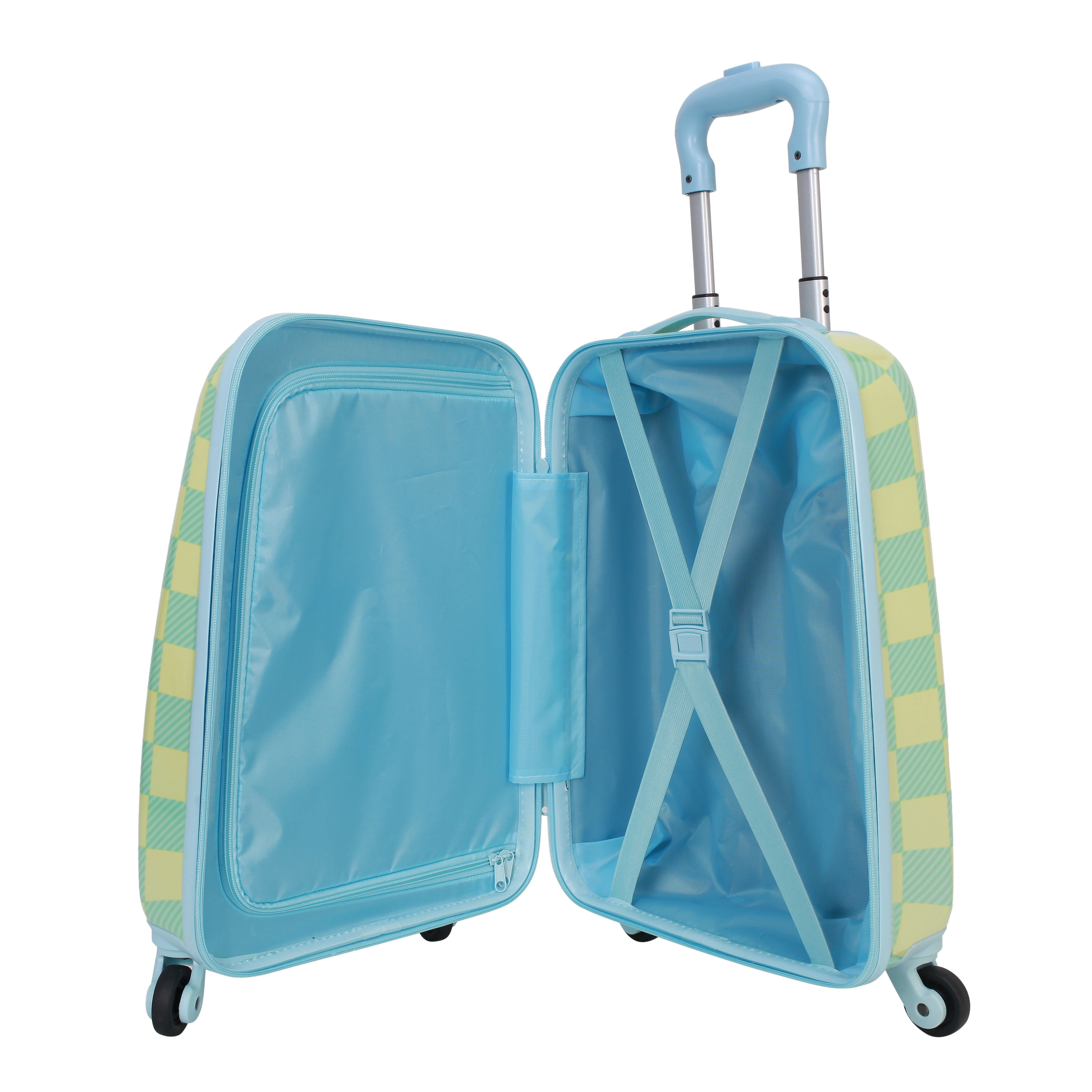 CRCKT Kids Boy 21" Checker Hardside Carry-on Luggage With 360 Spinner Wheels, Buzzing Bees, Neon Yellow and Blue