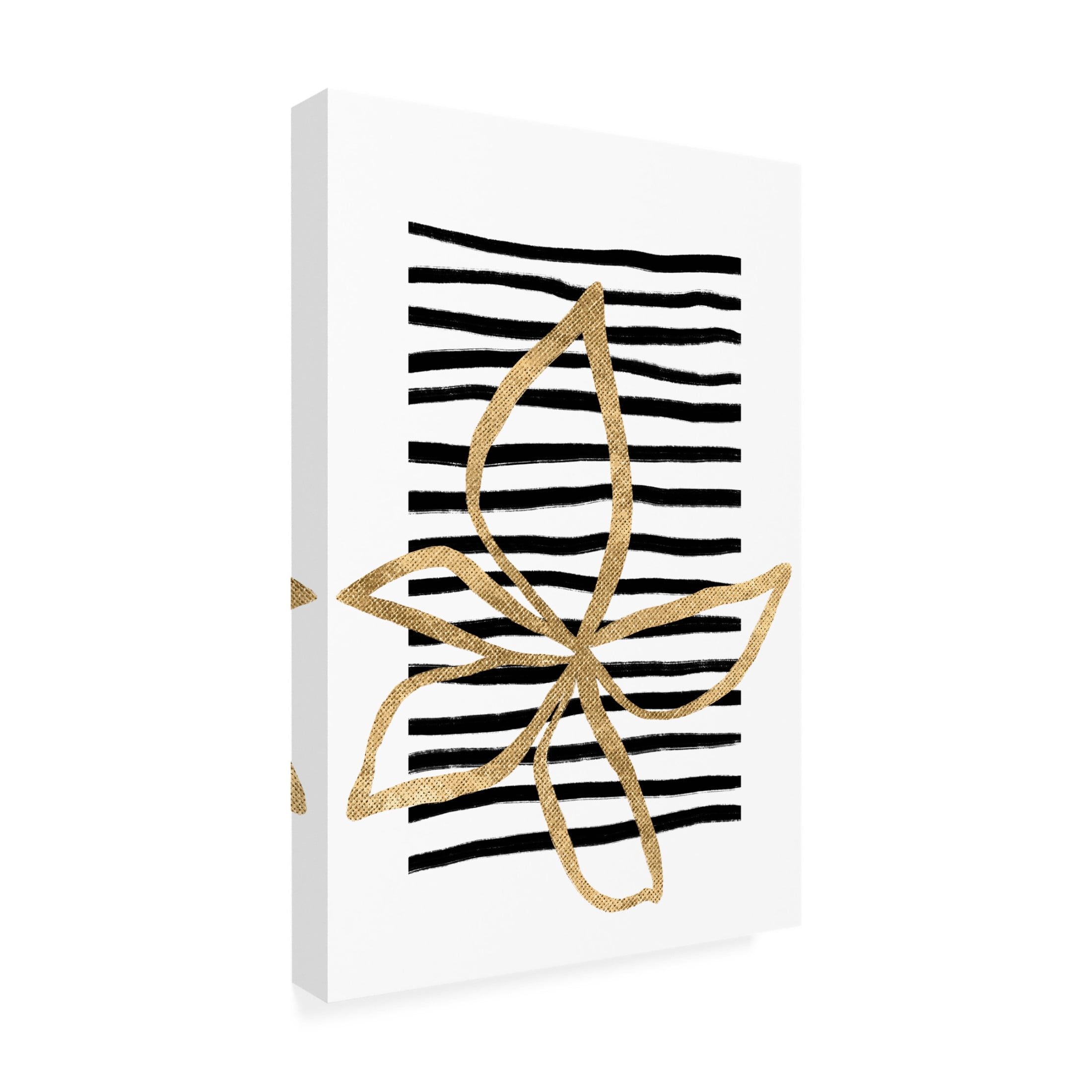 Trademark Fine Art uplusmestudio Golden Flower On Black Stripes Canvas Wall Art