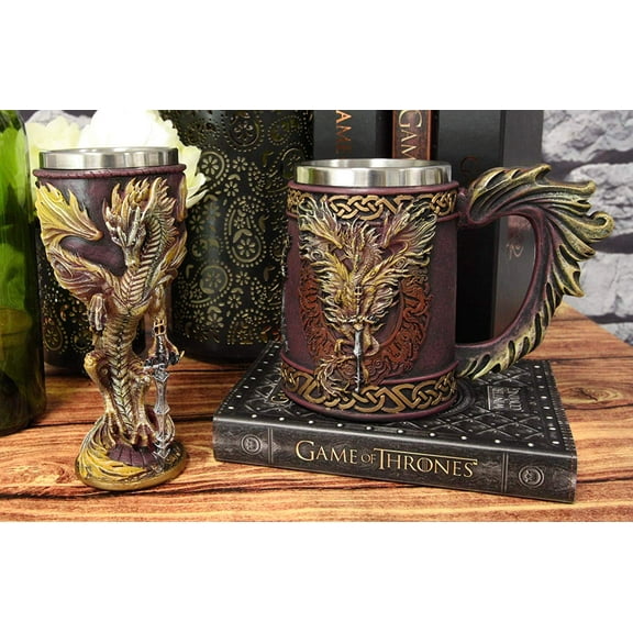Ebros Ruth Thompson Dragon's Lair Flame Blade Drake Mug And Wine Goblet Set