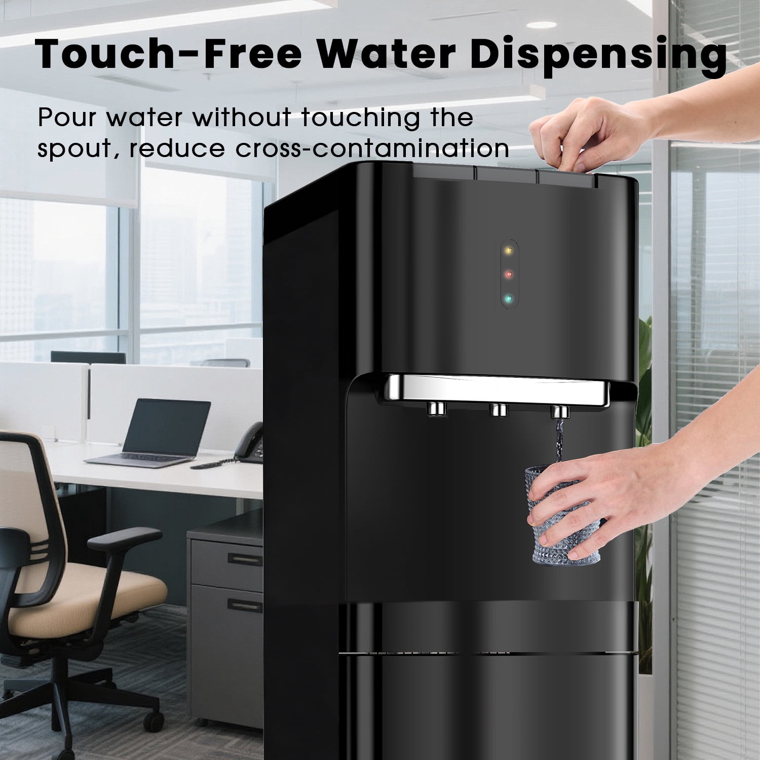 Water Dispenser for 3 and 5 Gallon Bottles – Bottom Load Water Machine with Hot, Cold & Room Temperature Options, Self-Cleaning & Safe Design, Black