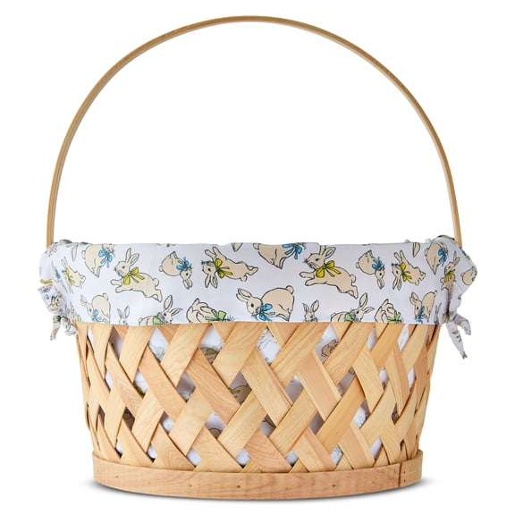 Round Woodchip Basket with Bunnies Liner, Natural Beige, 13" x 7.5", Easter by Way To Celebrate