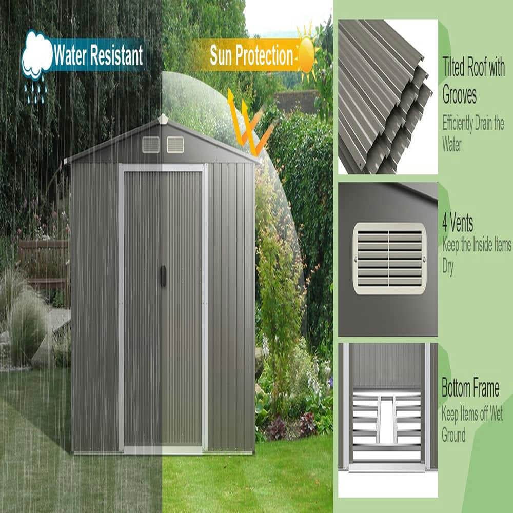 Yardi Yarda 8 x 6 Feet Galvanized Steel Storage Shed, Multipurpose Storage Shed, Gray
