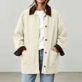 thumbnail image 2 of HBGVBA Womens Casual Button Up Jackets Corduroy-Trimmed Barn Jacket Collared Long Sleeve Loose Outerwear with Patch Pockets, 2 of 6