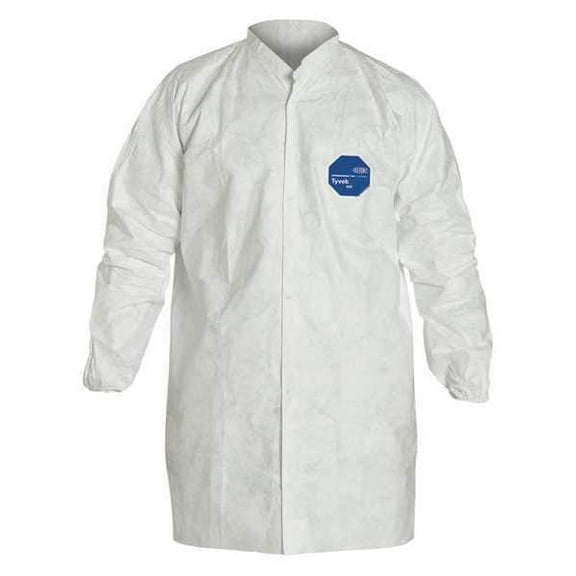 Tyvek 400 Disposable Lab Coat, Tyvek(R) 400, Snaps Closure, White, XL, 30 PK