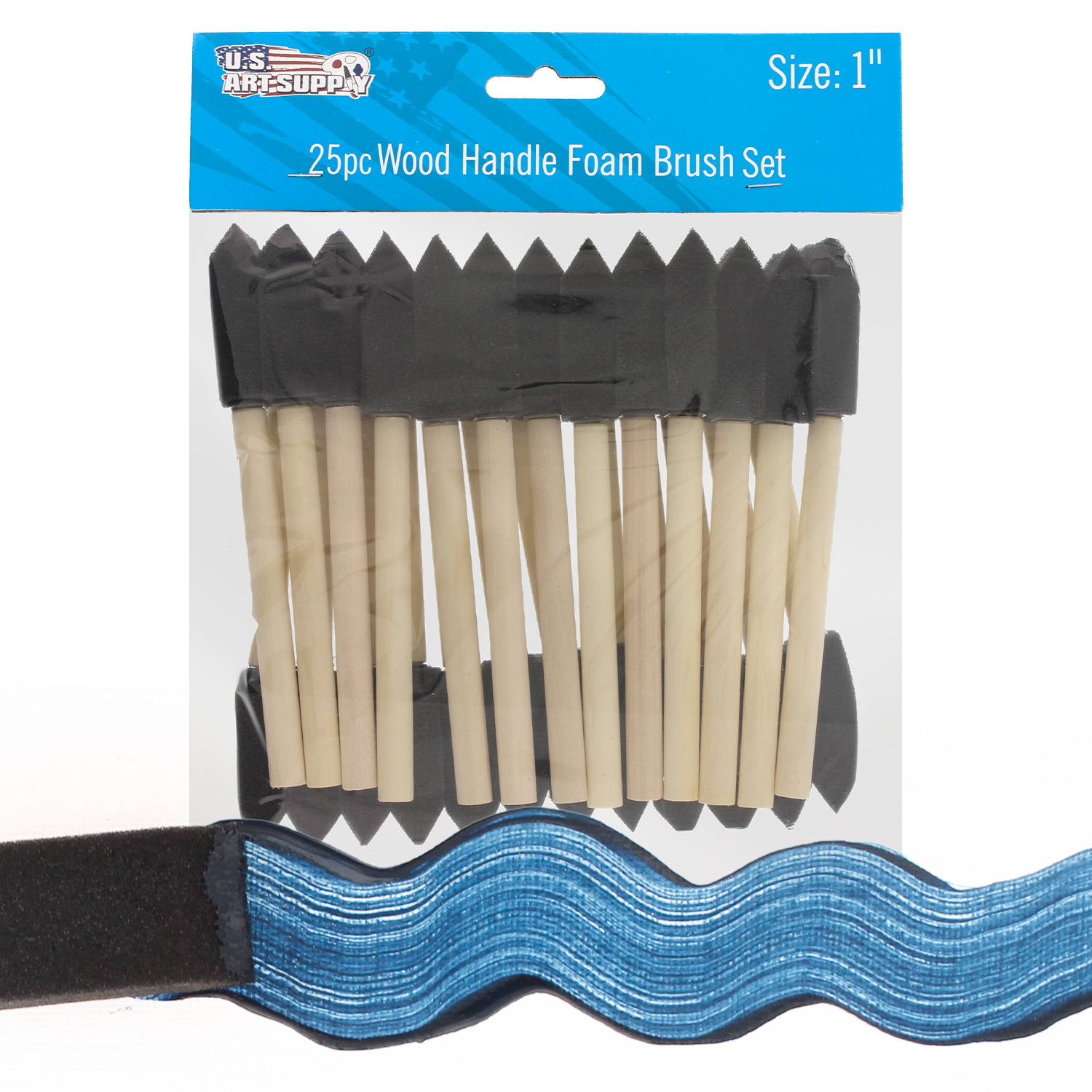 US Art Supply 1 inch Foam Sponge Wood Handle Paint Brush Set (Value Pack of 25) - Lightweight, durable - image 5 of 6