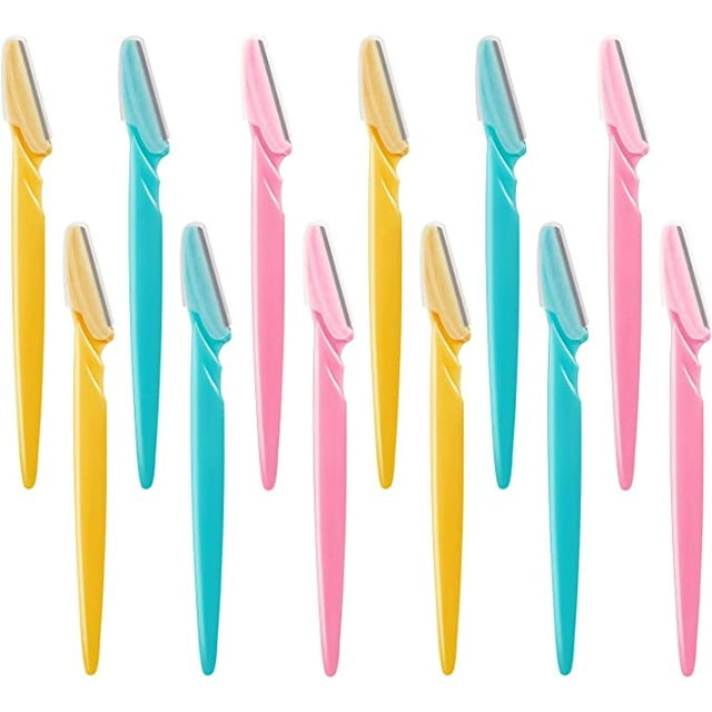 12 Pieces Eyebrow Razor Shaper Shavers Trimmers for Women and Men Face Hair Removers (Pink, Yellow, Blue)