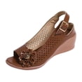 thumbnail image 3 of Fiaer Buckled Wedge Sandals for Women Open Toe Slingback Heeled Dress Sandals Summer Hollow out Floral Footwear Brown 8, 3 of 8
