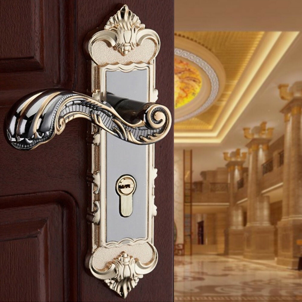 Anqidi European Security Door Handle Door Knob Set 35-45mm Front Back Door Lock Home