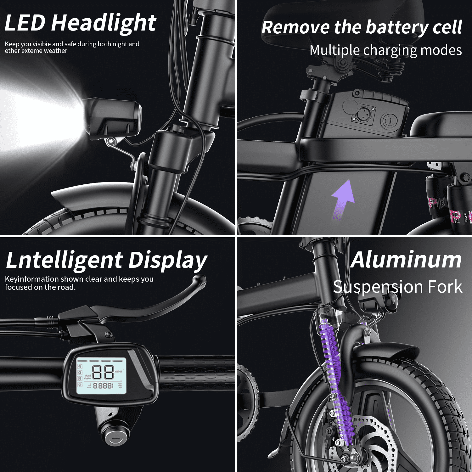 GWEIT 14" Folding Electric Bikes for Adults, Peak 1000W 25 MPH Speed Electric Mountain Bike for Teens, 48V 13Ah & 45 Miles, Full Suspension Folding Ebikes for Adults UL2849 Certified