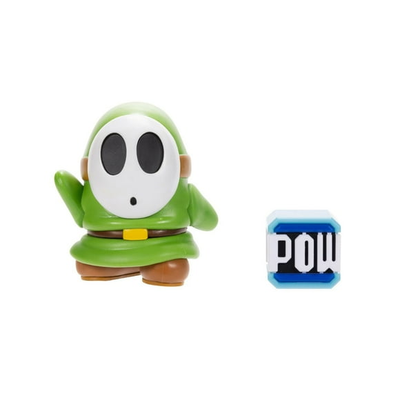 Super Mario 4 Inch Figure - Green Shy Guy with Pow Block