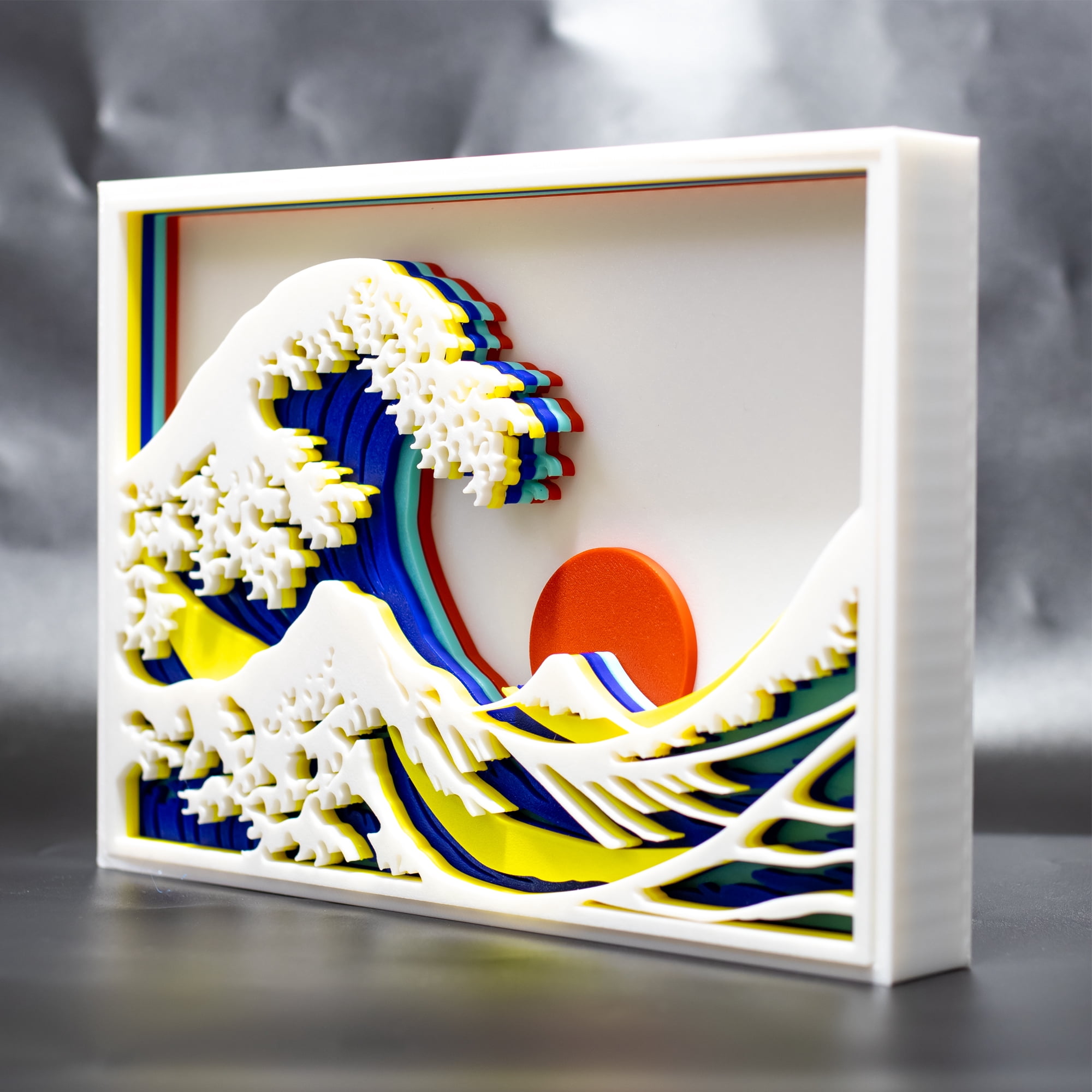 3Dアート 3D Layered Wall Art, The Great Wave Japanese Art Print with Frame