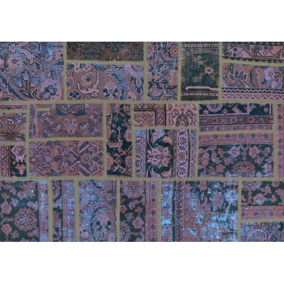 Ahgly Company Indoor Rectangle Patchwork Turquoise Blue Transitional Area Rugs, 5' x 7'