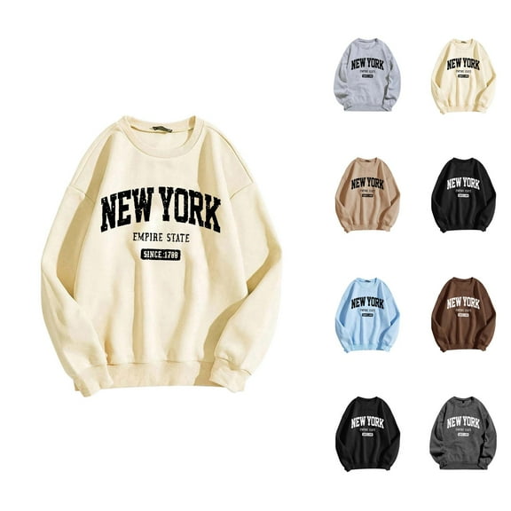 New York Sweatshirts for Women Long Sleeve Crewneck Graphic Sweatshirt Pullover Tops Fall Winter Outfits Streetwear