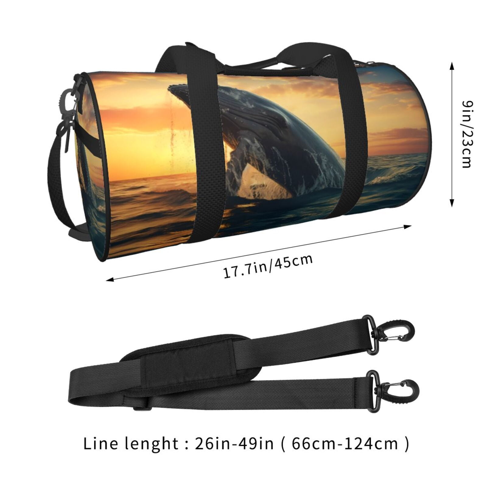 Vsdgher Sunset Ocean Whale 45L Foldable Duffel Bag, Sports Gym Bag,Overnight Bag, Portable Weekender Bag for Airplanes