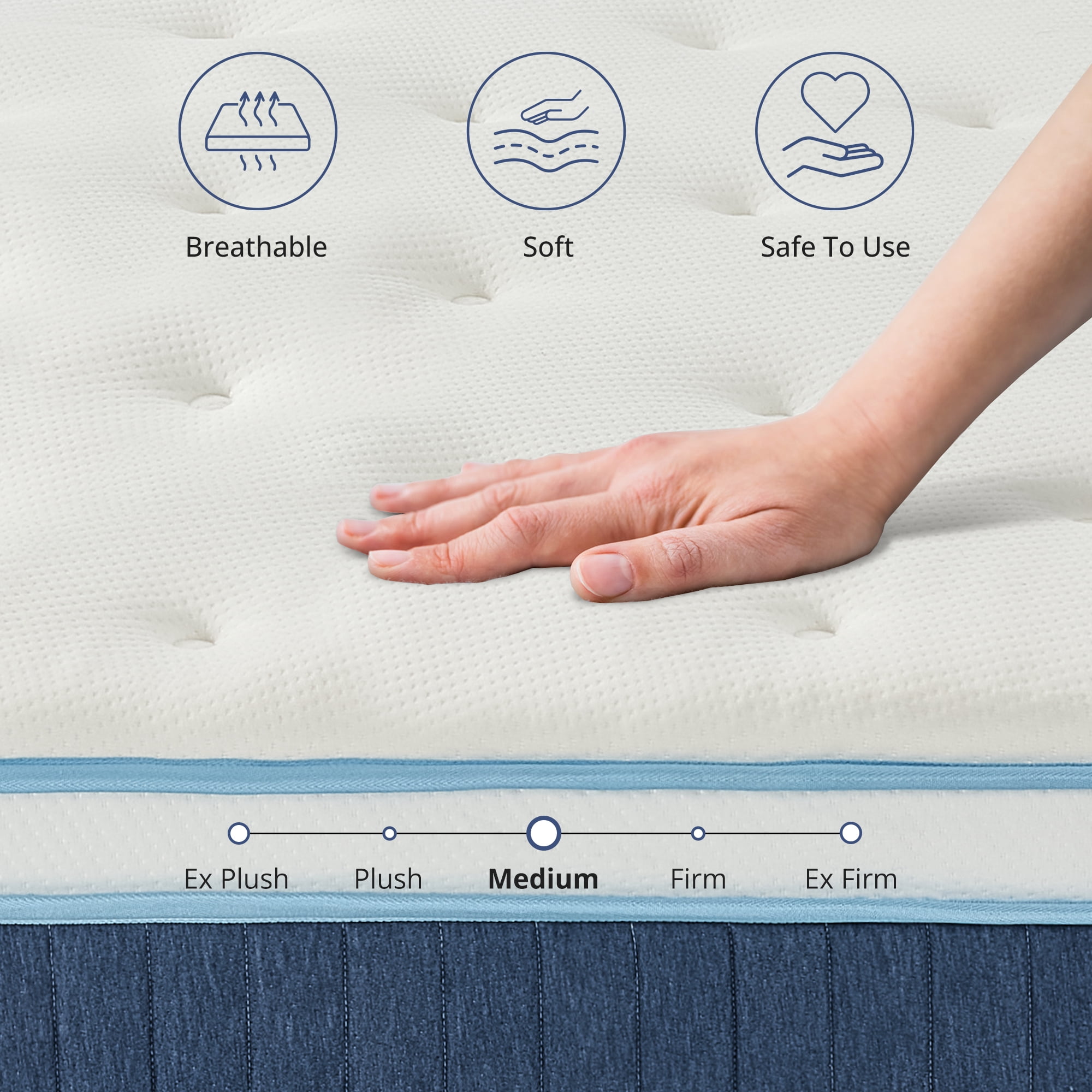 Arctus Full Size 12 inch Hybrid Firm Memory Foam Mattress in a Box with Reinforced Edge, Pocketed Springs, Pressure Relief, Blue and White