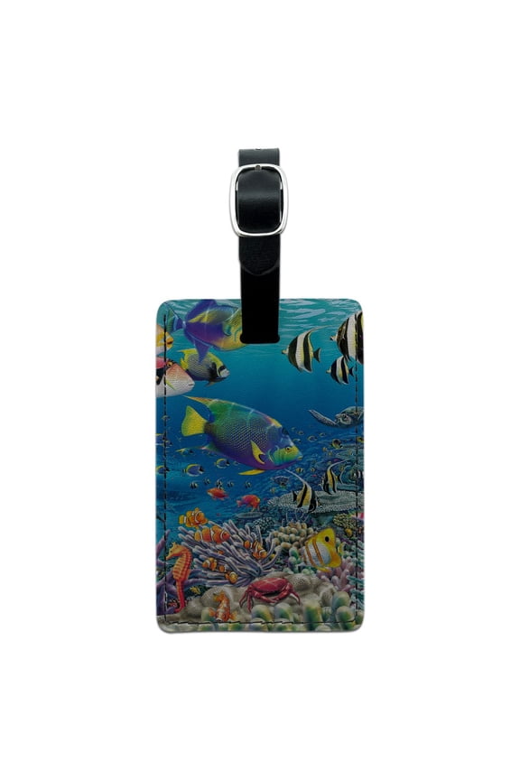 Ocean Coral Reef Angel Fish Garden Diving Rectangle Leather Luggage Card Suitcase Carry-On ID Tag