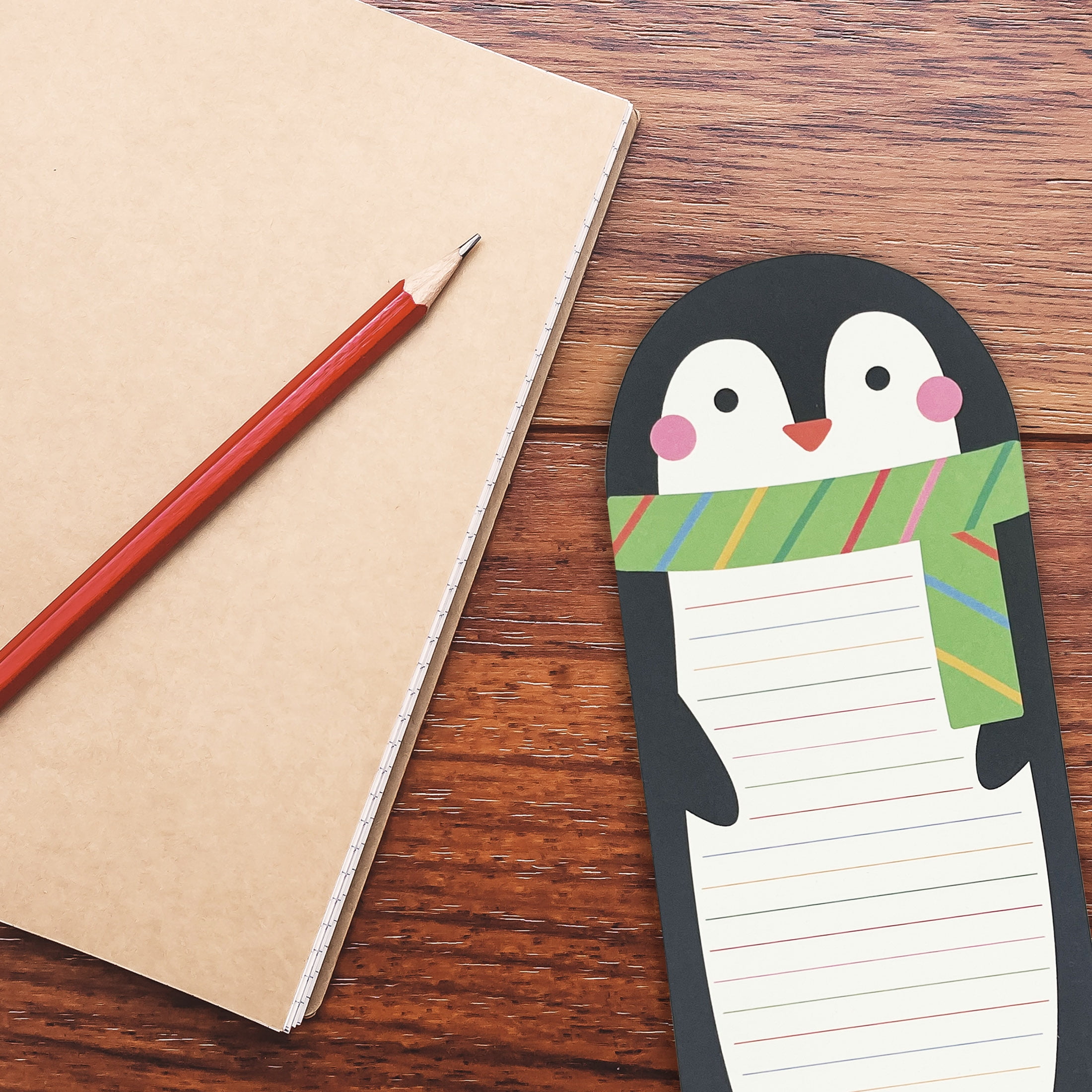 Holiday Time Green Scarf Penguin Christmas Paper List Pad, Party Favors