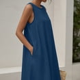 thumbnail image 4 of Gpaecead Women's Denim Round Neck Sleeveless Tank Dress Solid Color Loose Fit Casual Spring Summer Midi Gown A-Blue, 4 of 7