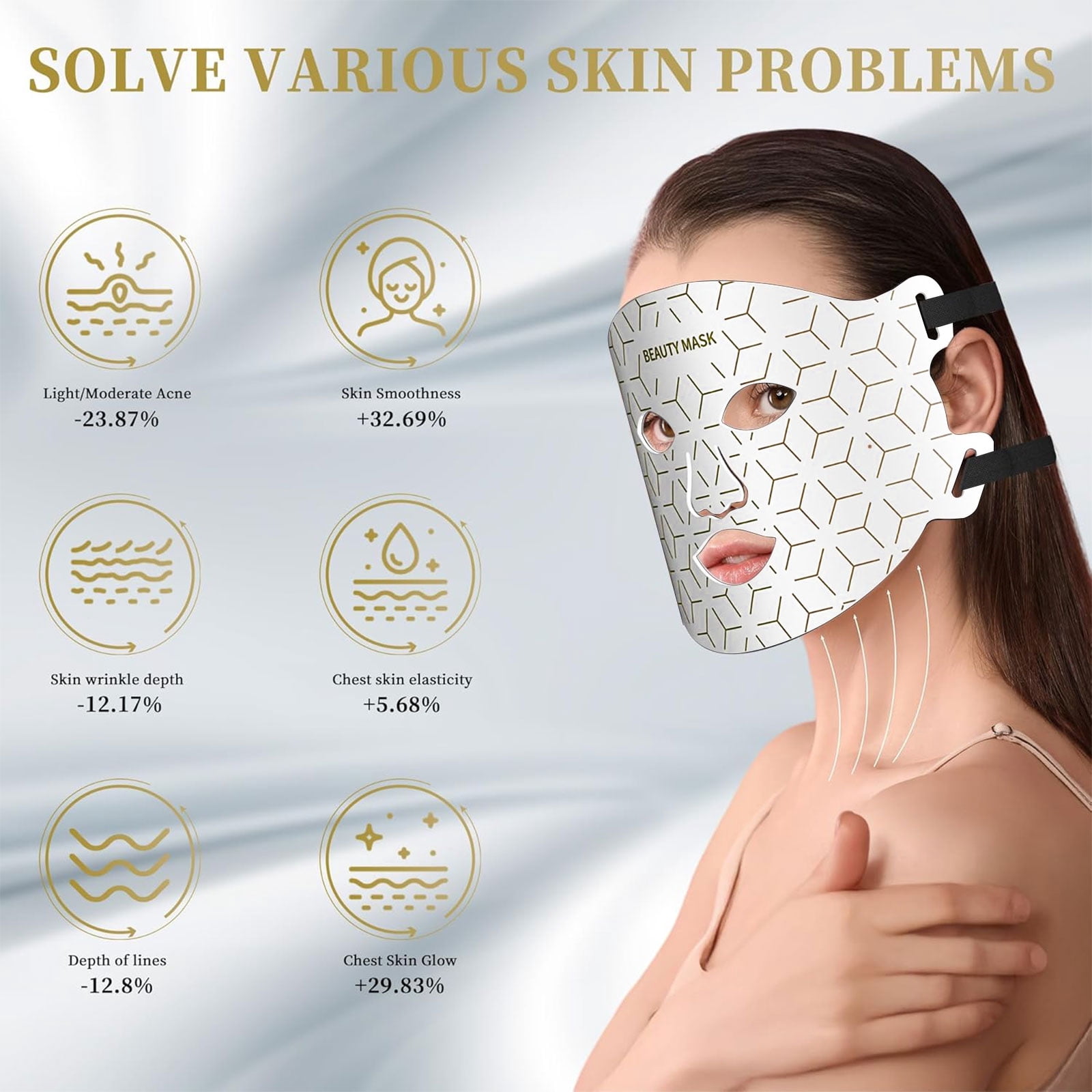 Red Light Therapy for Face and Neck Mask with 850nm NIR, 7 Colors LED Face Mask Light Therapy, Rechargeable Infrared Light Therapy Device for Anti-Aging at Home White