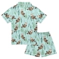 thumbnail image 2 of FORMRS Kids Short Sleeve Top and Pants Pajama Set Unisex Satin 2-Piece Sleepwear, Sizes 5-6Y, Green Otters Pattern, 2 of 8