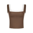 thumbnail image 1 of ATHLECHIC Top de tanque corto ajustado para mujer, con escote cuadrado y bloque de color, camisón deportivo para verano, 2XL, marrón, 1 of 5