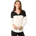 thumbnail image 1 of Camiseta De Manga Larga Con Cuello En V Y Henley Dividida Para Mujer Blanco negro M, 1 of 6