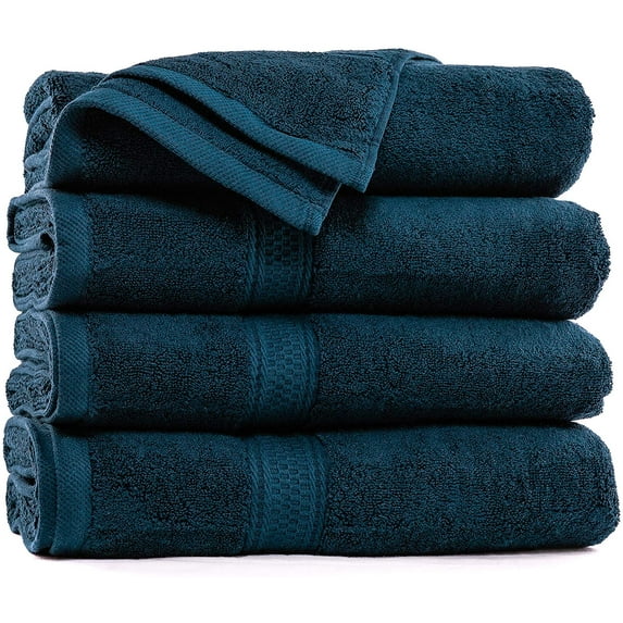 World Famous Royal Comfort 100% Cotton Bath Towel Size 27x54 at 17.5 lbs per dz Weight ! Pack of 4 Navy Blue Towels. DO not Settle for Less! Towels for Pool, Gym, Spa ,and Dorm.