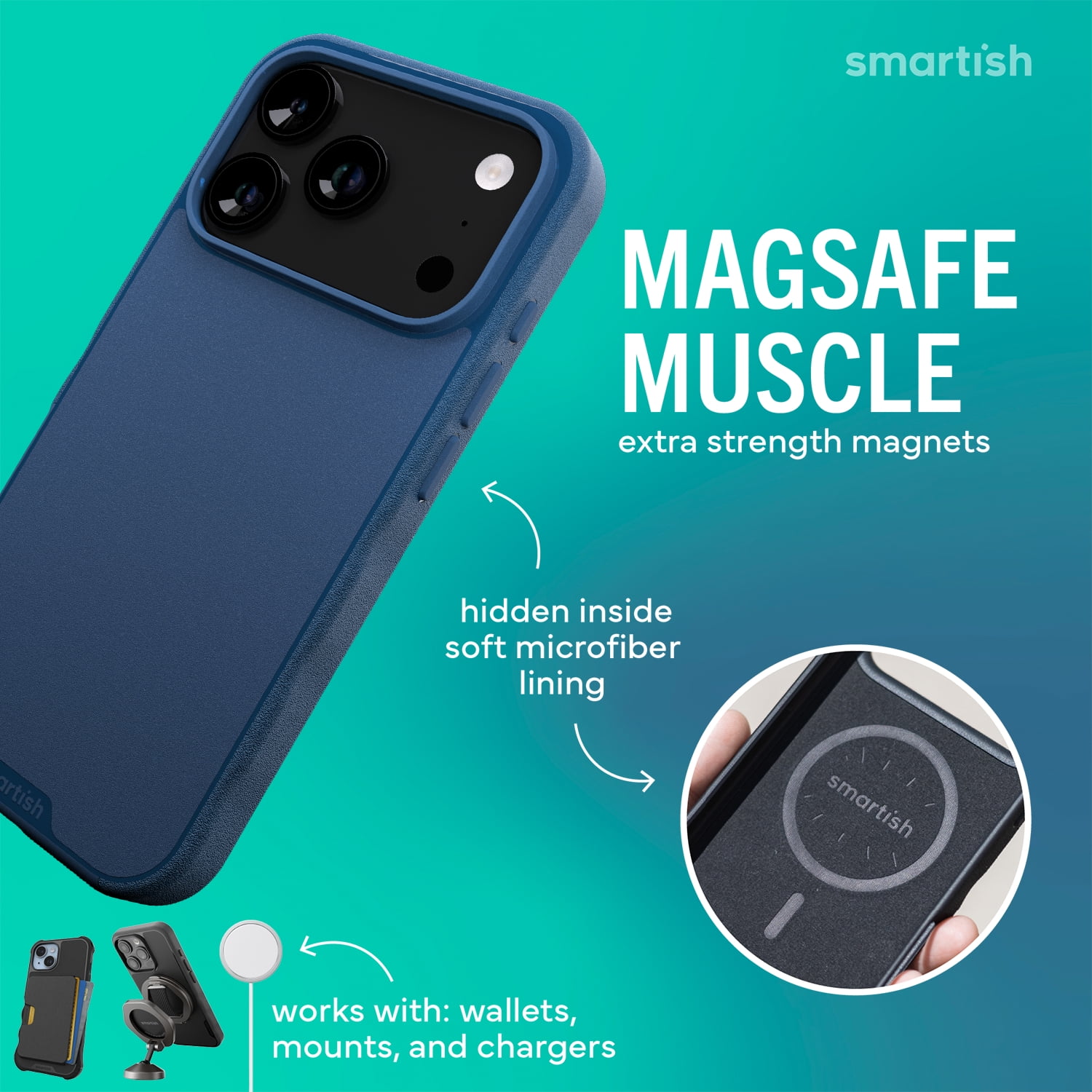 Smartish® iPhone 17 Pro MagSafe Case - Gripmunk Magnetic Slim Case [Lightweight + Protective] Thin Grip Cover with Microfiber Lining for Apple iPhone 17 Pro - Blues on The Green