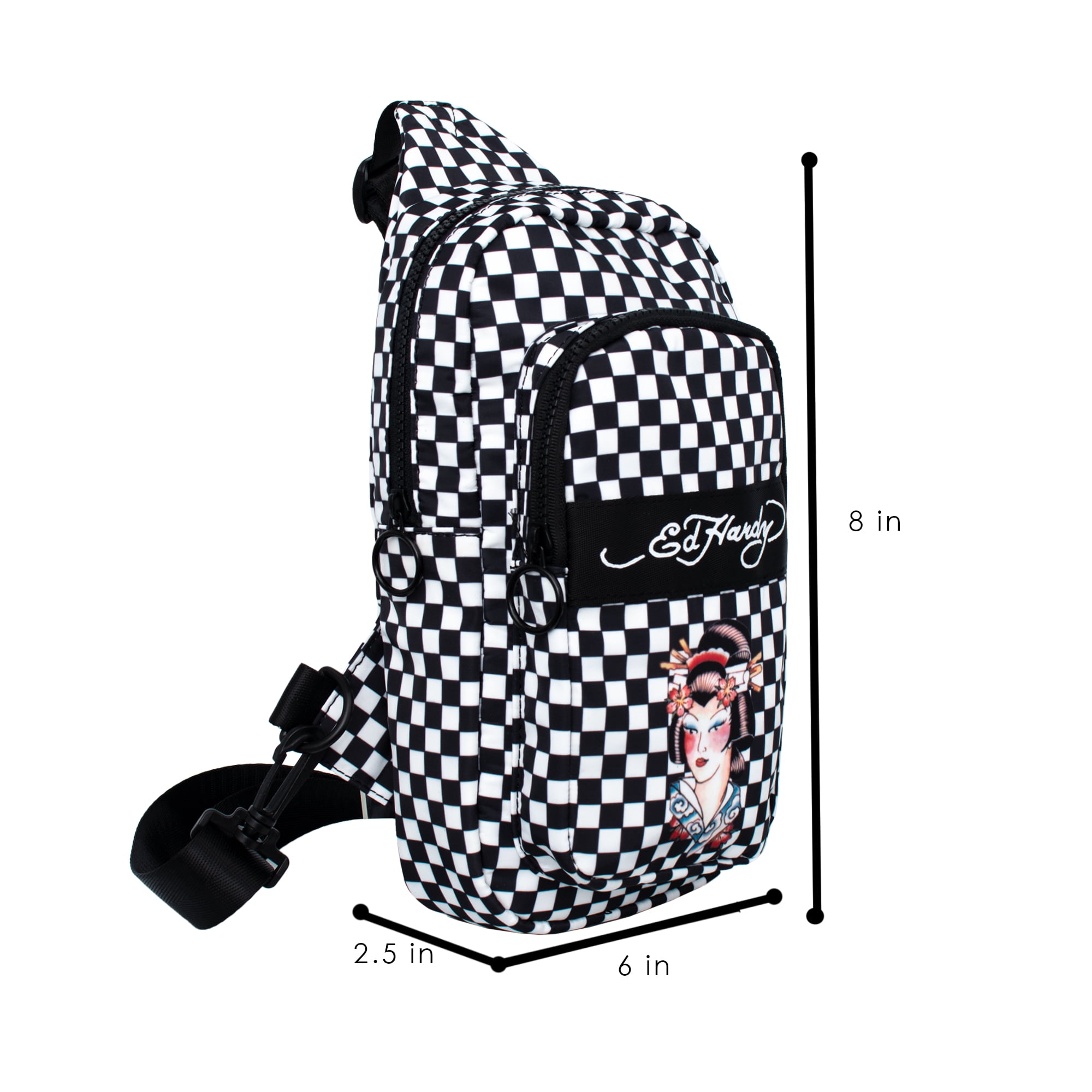 Ed Hardy Unisex Sling Bag Geisha Black Nylon Backpack with 