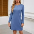 thumbnail image 4 of Guieoi Dress for Women under $10.00 Plus Size Women's Solid Long Sleeve Pullover Round Neck Dress Blue Black*Friday/Cyber*Monday, 4 of 8