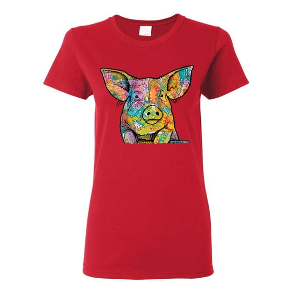 Dean Russo The Pig Animal Lover Womens Graphic T-Shirt, Red, 3X-Large