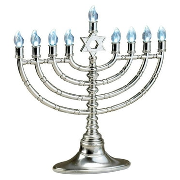 saney 11.5" Silver and Blue Traditional LED Electric Hanukkah Menorah