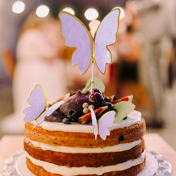 WHAMVOX Purple Paper Cake Topper Decoration with Butterflies Shape for Party and Birthday Cake Decor 10pcs