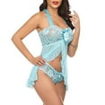 thumbnail image 6 of BLTIBY Lingerie Sleepwear for Women Lace Babydoll Halter Teddy Pajamas Nightdress Strap Mesh Chemise Transparent Dress Light Blue M, 6 of 9