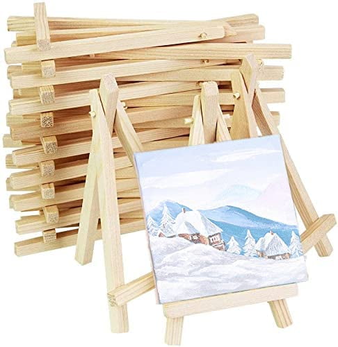 BUZIFU 20 PCS Mini Wooden Artist Triangle Easels for Displaying Wedding Business Card Painting Craft Drawing Photos Numbering Place Name Card Holder Display Stand