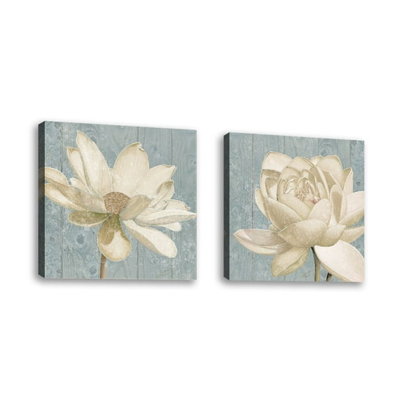 Set of 2 - Vintage Lotus II - Contemporary Fine Art Giclee on Canvas Gallery Wrap - wall d?cor - Art painting - 24 x 24 Inch - Ready to Hang