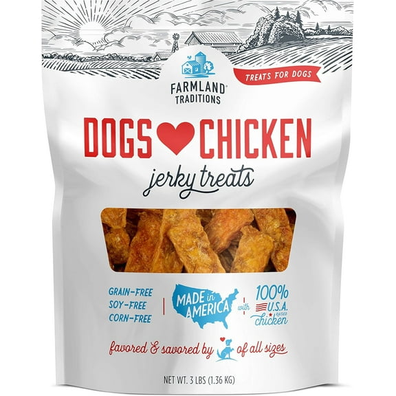 Farmland Traditions Dogs Love Chicken Jerky Dog Treats, Premium Two-Ingredient Dog Jerky with USA-Raised Chicken, 3-Pound Bag