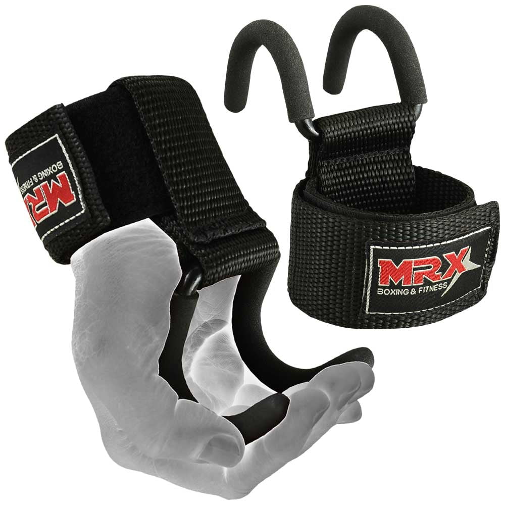 MRX Weight Lifting Hooks Wrist Wraps with Metal Rod Hook