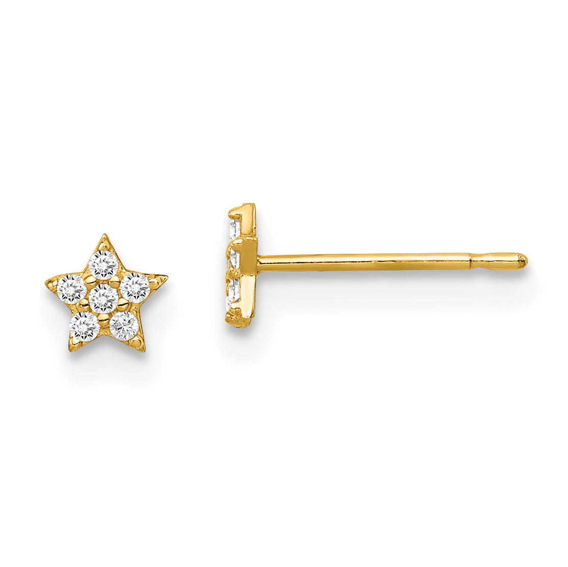 14k Yellow Gold Polished Star w/CZ Post Earrings by Madi K 