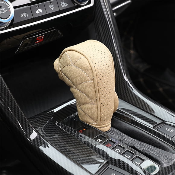 Dvkptbk Leather Lattice Pattern Gear Shifter Knob Cover, Auto Car Shifter Knob Protective Sleeve Hoop & Loop Type Gear Shifter Knob Car Accessories