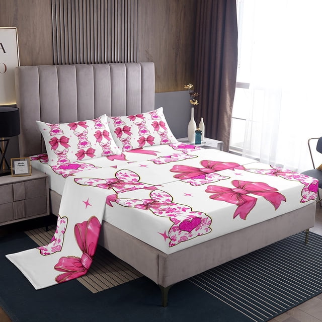 Erosebridal Kawaii Bowknot Sheet Set Twin,Cartoon Sheep Rabbit Bedding Sets Twin Size,Floral Decor,Breathable,3 Pieces