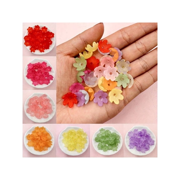 100pcs Ink Purple 6-Claw Flower Beads 14mm Matte Acrylic Beads For DIY Jewelry Hair Accessories Bracelets Necklaces