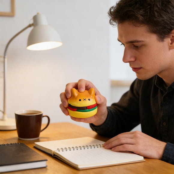 Sktrjpolfis 1Pc Burger Cat Squeeze Toy Squishy Toy Slow Rebound Soft Rubber Portable Tactile Toy Cute Food Cat Design for Home Office Travel Desk Decor Adults & Teens