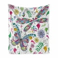 thumbnail image 1 of Dragonfly Soft Flannel Fleece Throw Blanket, Butterfly Dragonfly Paisley Complex Motifs with Diverse Lines Art Image, Cozy Plush for Indoor and Outdoor Use, 70" x 90", Multicolor, by Ambesonne, 1 of 6