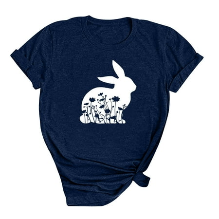 

Summer T-Shirt for Women Fashion Women Short Sleeve Floral Printed Round Neck Tops T-Shirt Blouse Shirts Casual Comfort Colors Tshirt Navy M