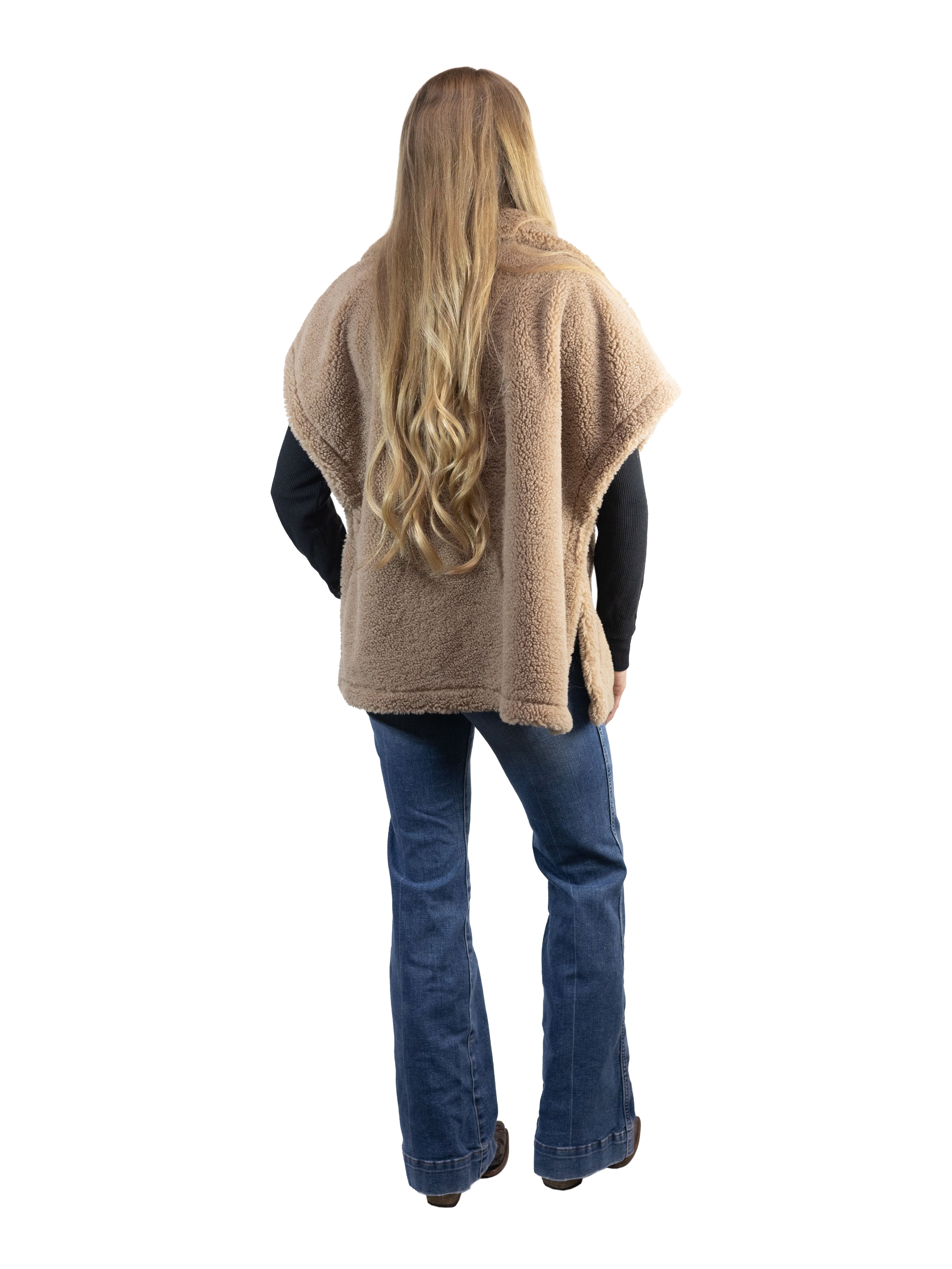 Time and Tru Womens Faux Shearling Vest, Tan