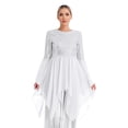 thumbnail image 3 of YiZYiF Womens Sequins Chiffon Praise Dance Tunic Overlays Tops Flare Sleeve Worship Dancewear White XXL, 3 of 7
