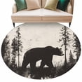 thumbnail image 2 of 5ft Washable Round Rug, Brown Bear Forest Silhouette Non-Slip Circle Area Rug for Living Room Bedroom, Retro Animal Tree Indoor Floor Mat for Home Decor, 2 of 9