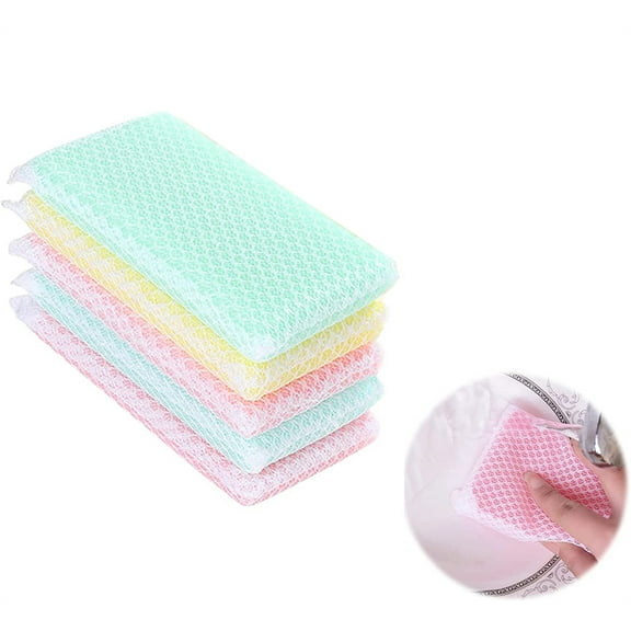NOGIS Sponge Individually Wrapped, Kitchen Dishwashing Sponge, Mesh Net Scouring Pad, Odor-Free Sponge Wipes Suitable for Travel Apartments (Multicolor Pack of 5)