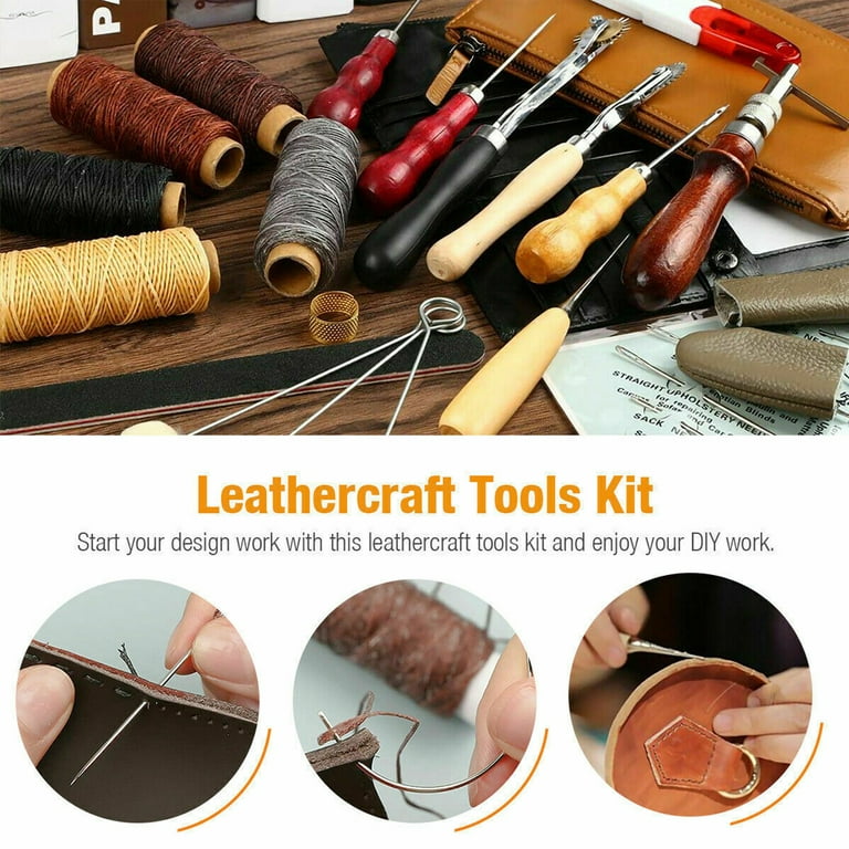 Leather Sewing Kit, Leather Working Tools and Supplies, Leather Working Kit  with Large-Eye Stitching Needles, Waxed Thread, Leather Upholstery Repair